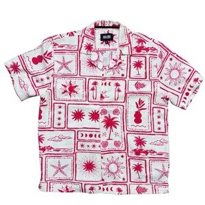 Malibu Cuban Collar Shirt short-sleeve button-down, featuring a tropical print